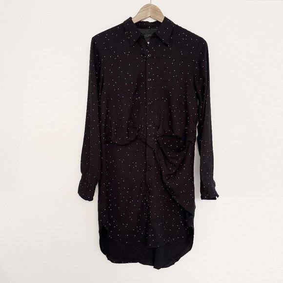 RAG AND BONE CROSS DOT PRINT BLACK DRAPE SHIRT DRESS SIZE SMALL - Picture 1 of 6